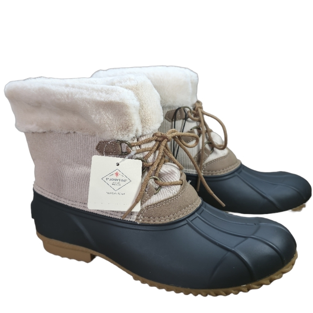 St. John's Bay Cream and Blue Winter Duck Boots Size 11 - Picture 3 of 10